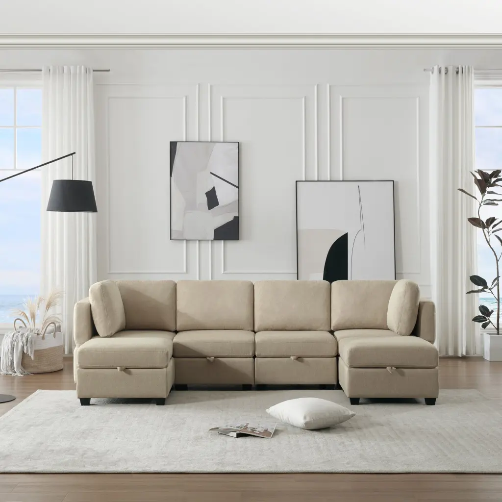 Customizable Modern Linen Modular Sectional Sofa U-Shape Design ui furniture