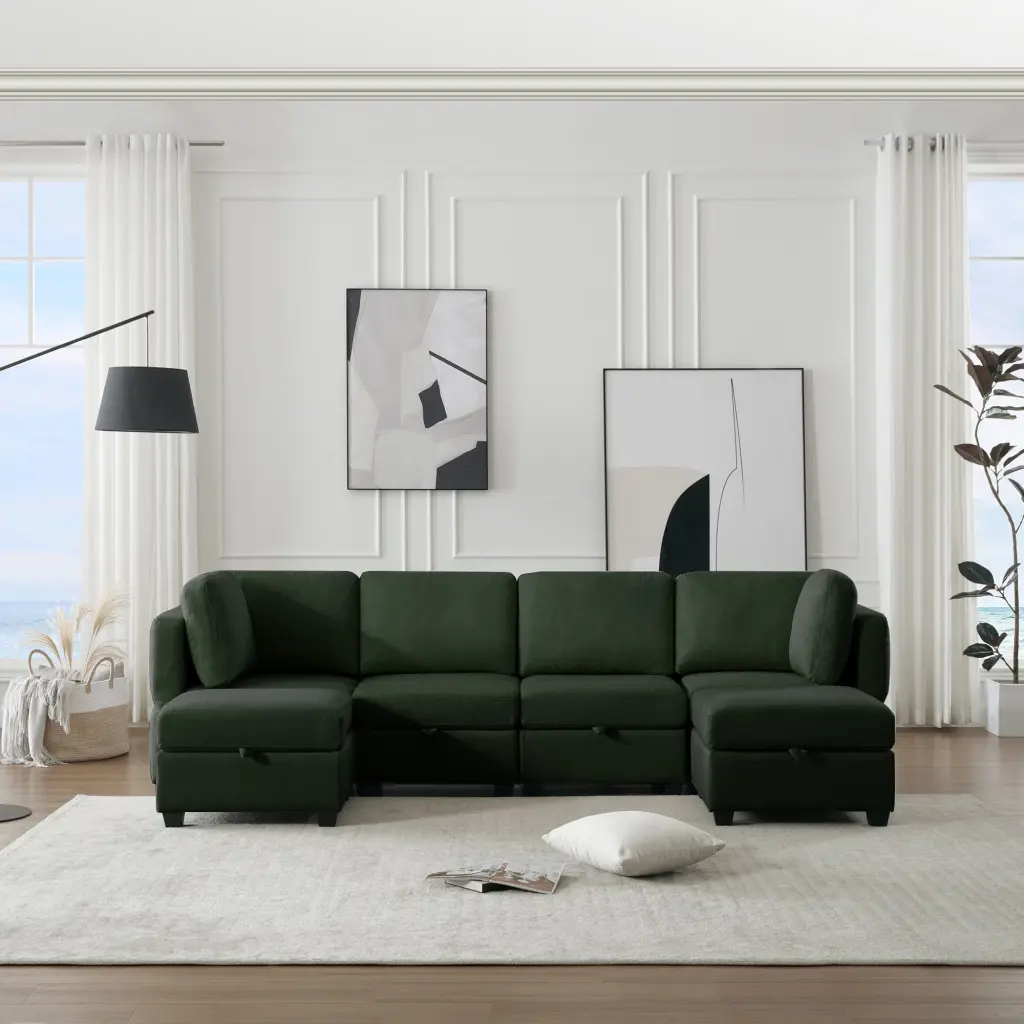 Customizable Modern U-Shaped Linen Couch Modular Sectional Sofa ui furniture