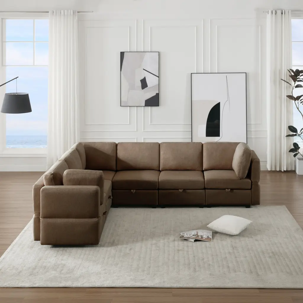 L Shaped 6 Seat Modular Sectional Corner Sofa Couch ui furniture