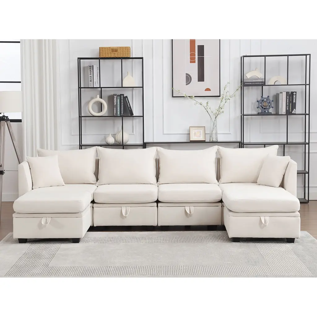 Modular Sectional Sofa Convertible Sleeper Sofa Storage Modern Living Room Couch vanbow
