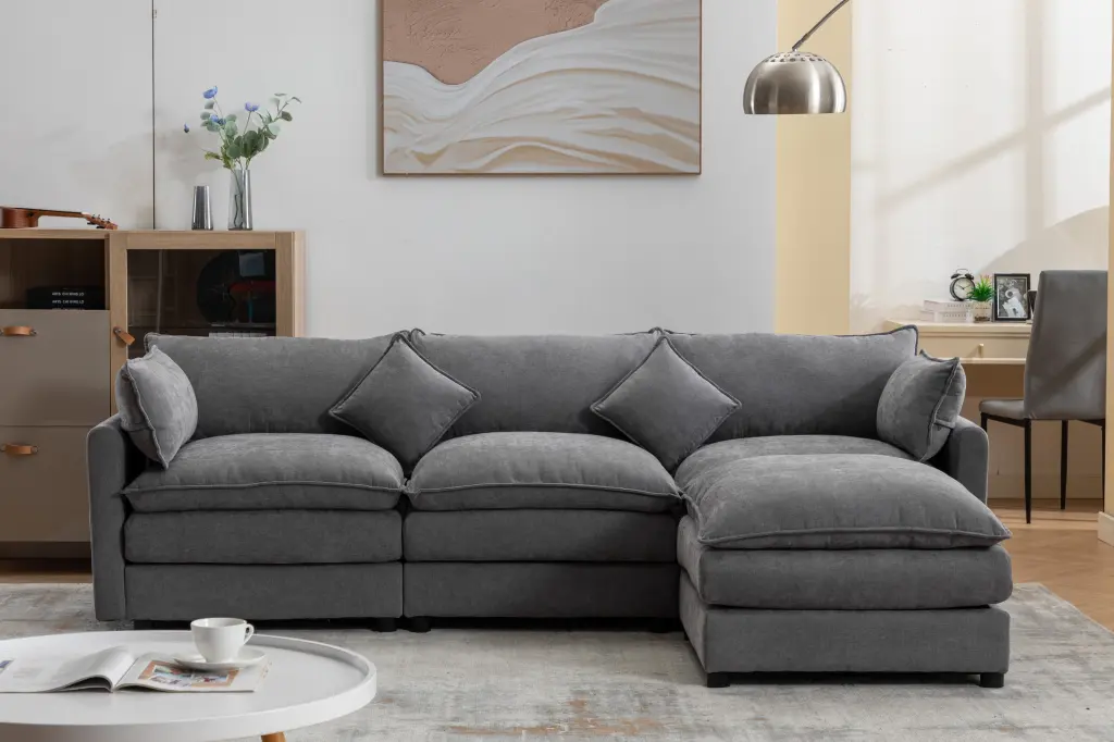 Modular Sectional Sofa 3 Seater Ottoman Modern L Shaped Design Living Room w2915