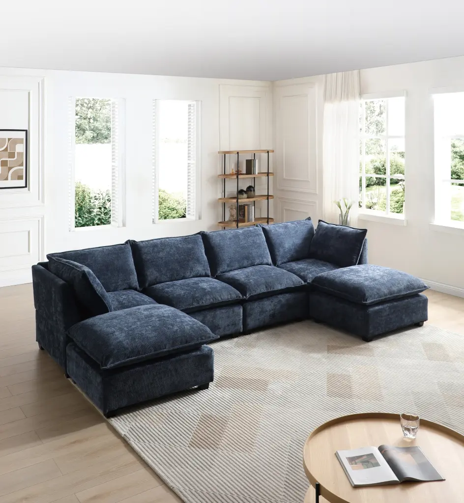 130 Inch Modular Sectional Sofa Linen Material Convertible Couch Set aijiafurniture