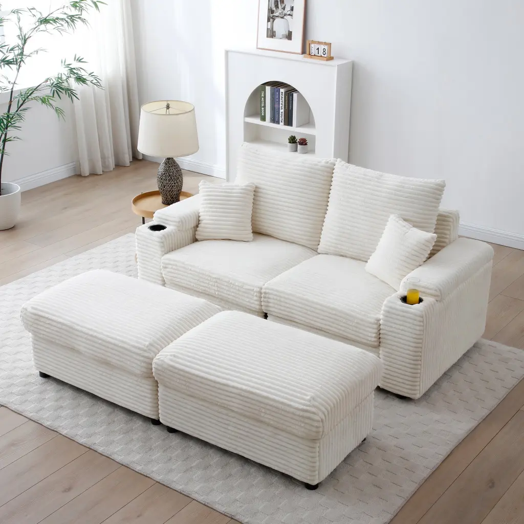 Corduroy Modular Sectional Sofa Ottomans Comfy Deep Seat Loveseat Living Room aijiafurniture