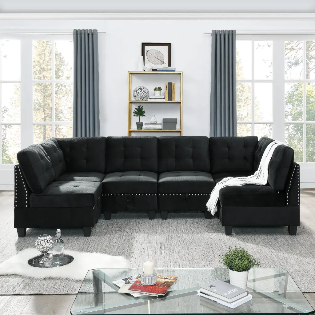 U Shape Modular Sectional Sofa DIY Combination Includes Four Single Chairs chuangyuan smart home