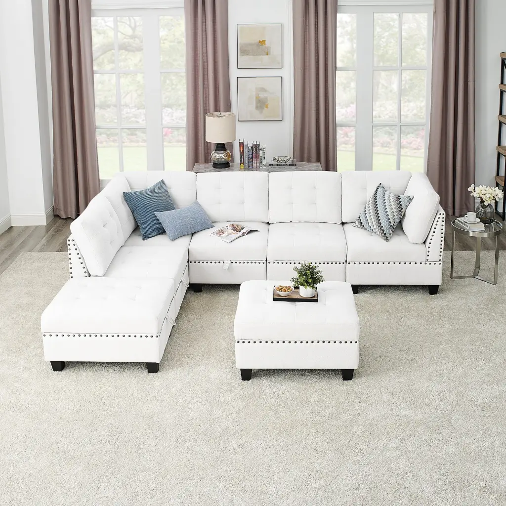 L Shape Modular Sectional Sofa DIY Combination Includes Three Single Chairs chuangyuan smart home