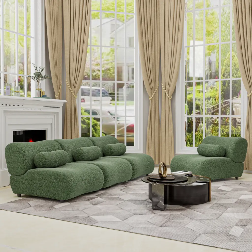 Green Modular Chenille Sofa Living Room 70 Degree Recline factoryx