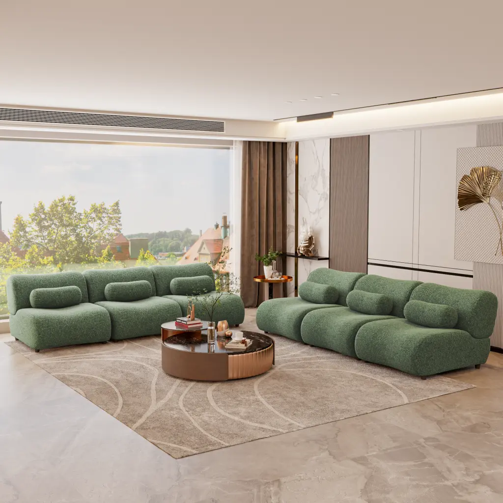 Premium Green Chenille Modular Sofa 6 Piece Configurable Design factoryx