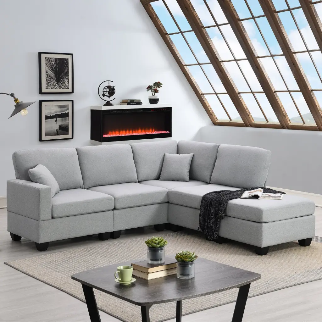 89.8x60.2 Inch Modern 5-Seater Convertible Modular Sectional Sofa Set gt