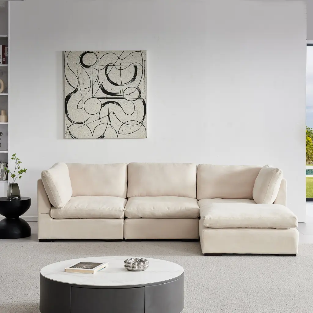Modular Soft Material Sofa Filled Down Beige Down Filled Cushions hdf store
