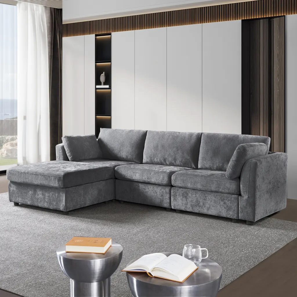 Modular Grey Sofa Fabric Grand Design Comfortable Seat and Back homarni furnishings inc.---w1099