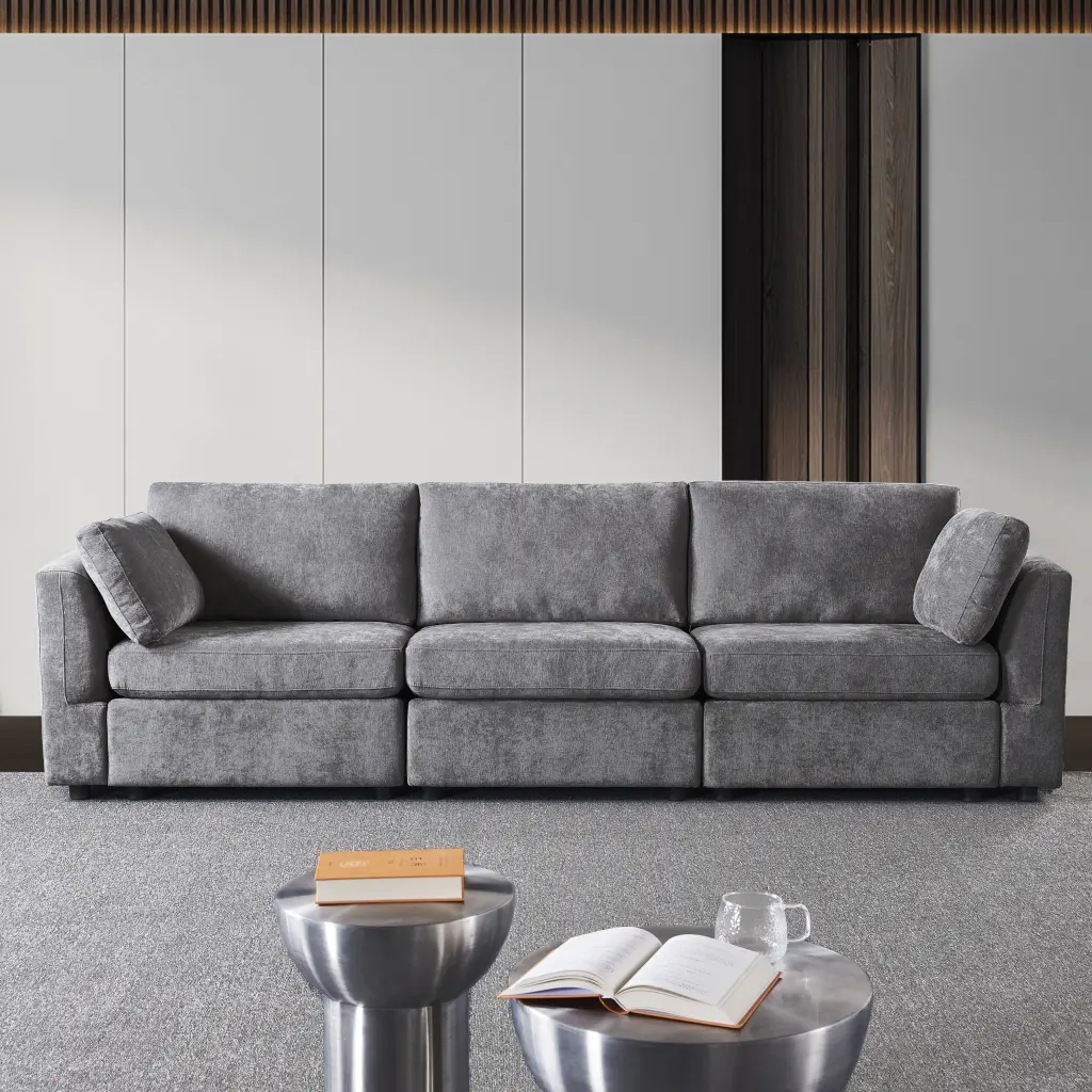 Modular Sofa Grey Chenille Fabric Effortless and Grand Design homarni furnishings inc.---w1099