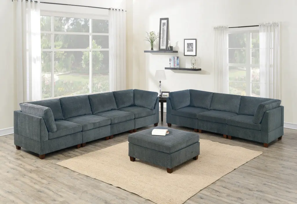 Living Room Furniture Grey Chenille Modular Sofa Set 8Pc Set Large Family Sectional Ottoman kanepe