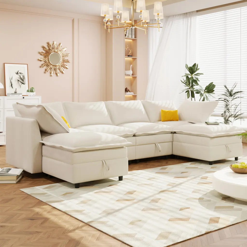 Mirod 6 Piece Modular Sofa Bed Storage Chic Faux Leather nh-mirod