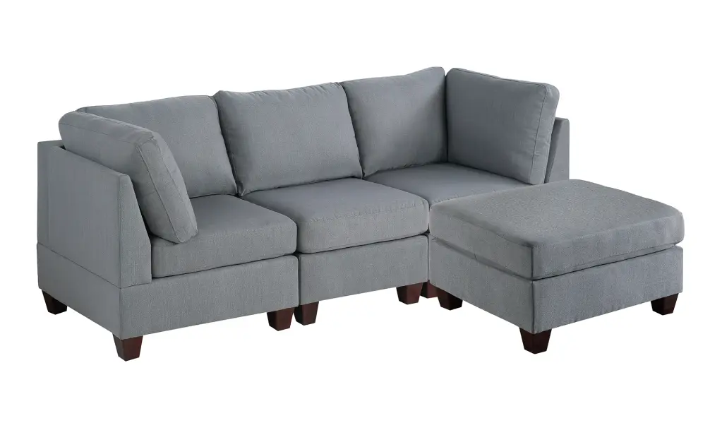 Modular Sofa Set 4 Piece Gray Fabric Living Room poundex