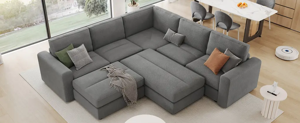 121.3 Inch Sectional Couch Sofa Bed Modular Sofa Two Movable Ottomans rnb