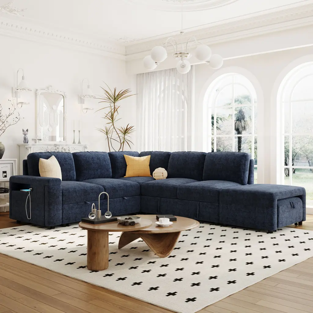 L Influenced Padded Modular Sofa Storage Space USB Ports and Cup Holders u_style