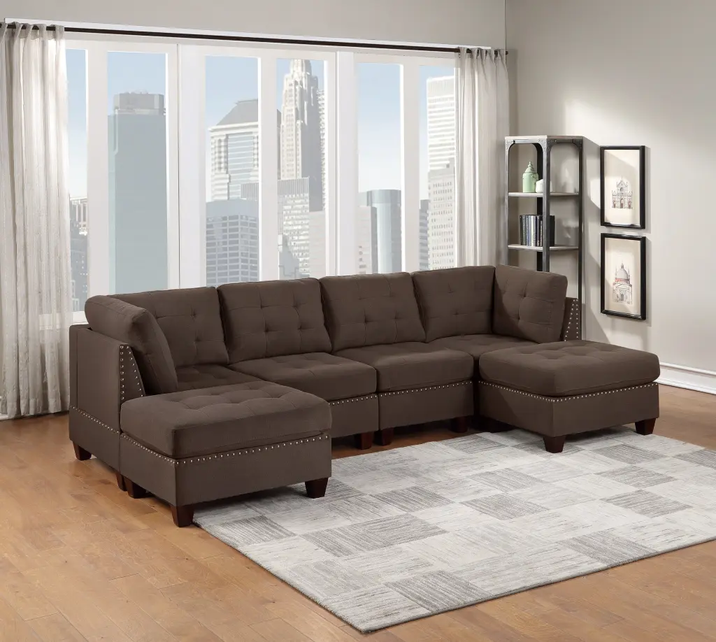 Modular Sectional 6Pc Set U-Shaped Tufted Nailhead Living Room Sofa kanepe