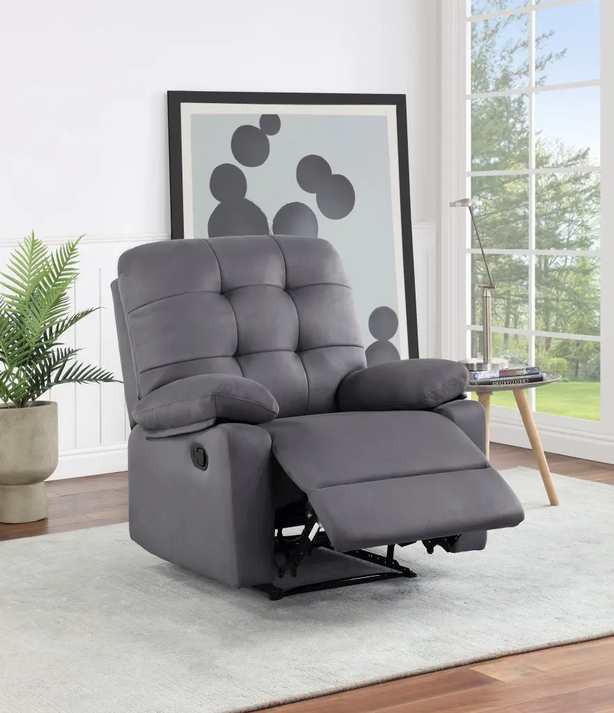 Contemporary Ebony Plush Microfiber Motion Recliner Chair - 1-Piece Cozy Living Room Seat kanepe