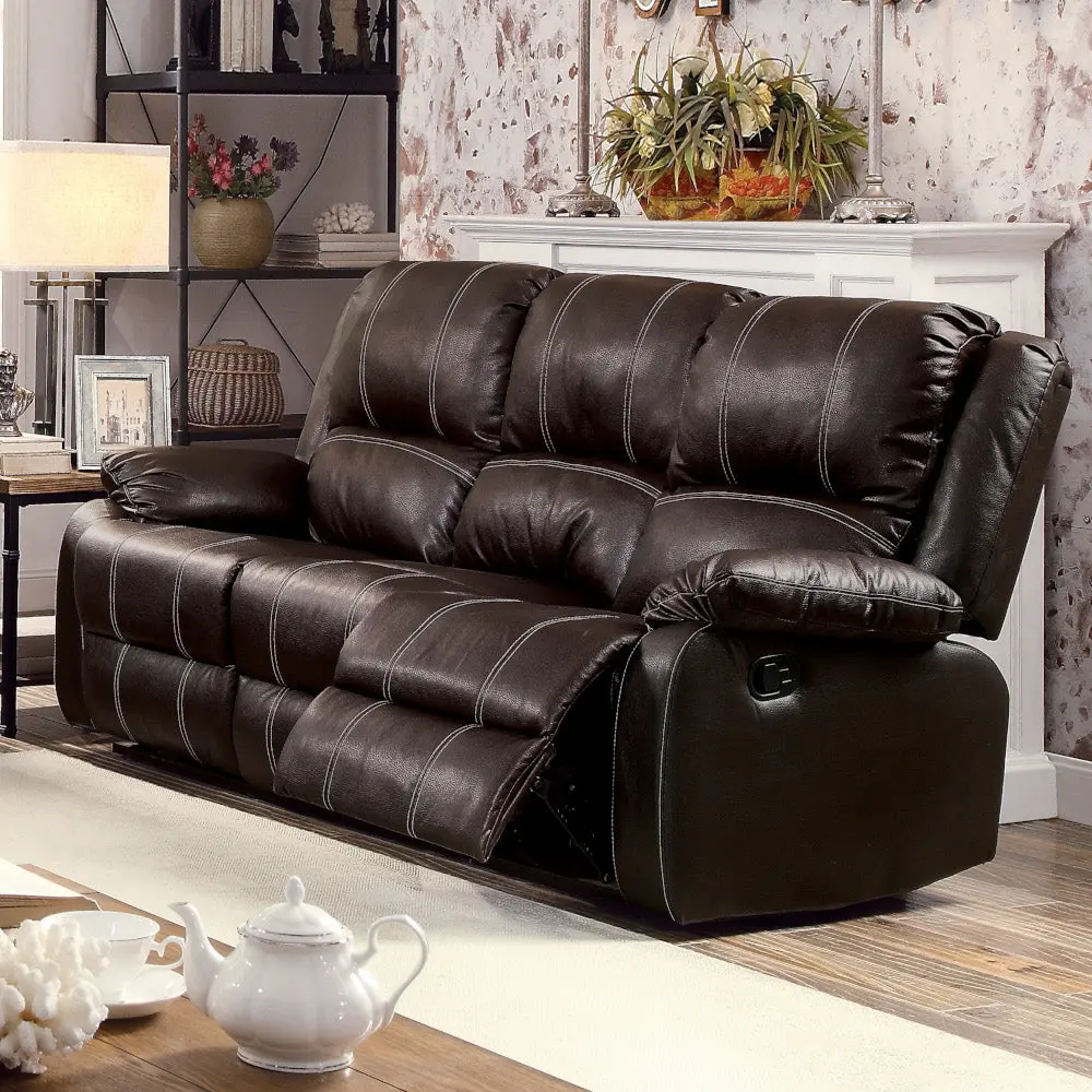 Zuriel Motion Sofa Brown Synthetic Hide Upholstered Living Room Couch acme onsite store