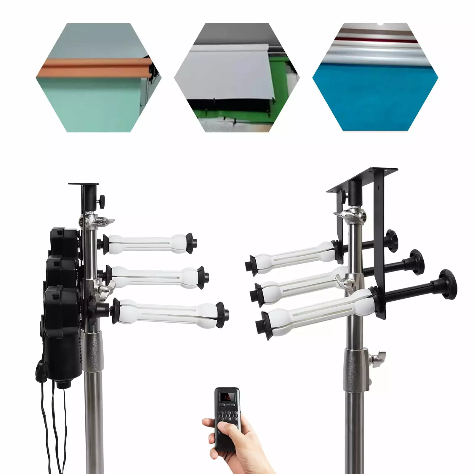 Aiqidi 3 Roller Motorized Background Support System Remote Photography Studio Backdrops