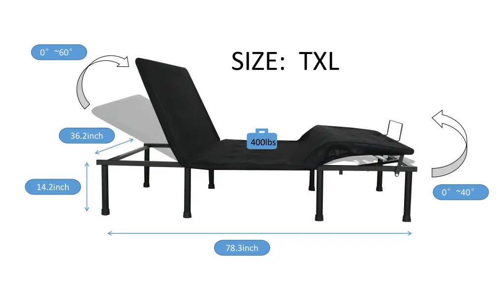 Customizable Bed Base Three Fold TXL Motorized Head and Foot Incline rnb