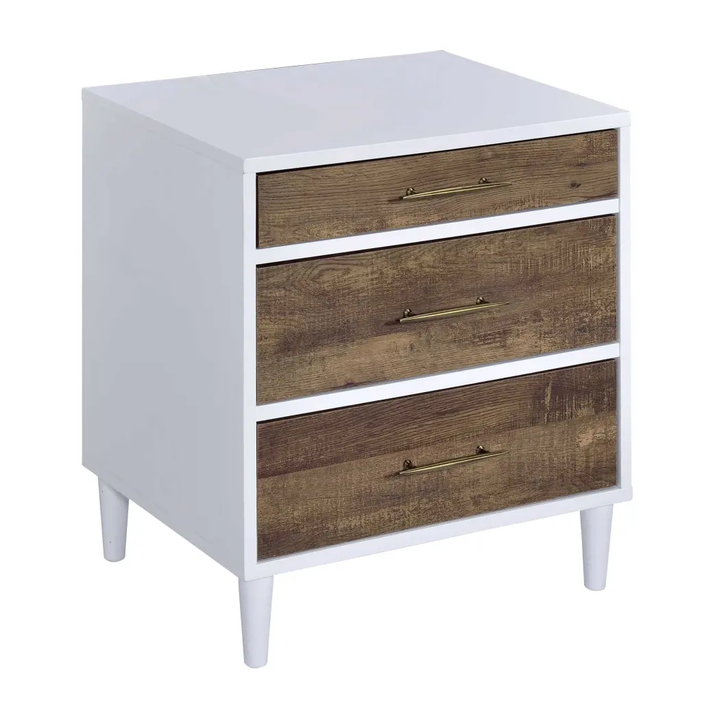 White And Weathered Oak 3 Drawer Accent Table Brown White Living Room Furniture furniture max