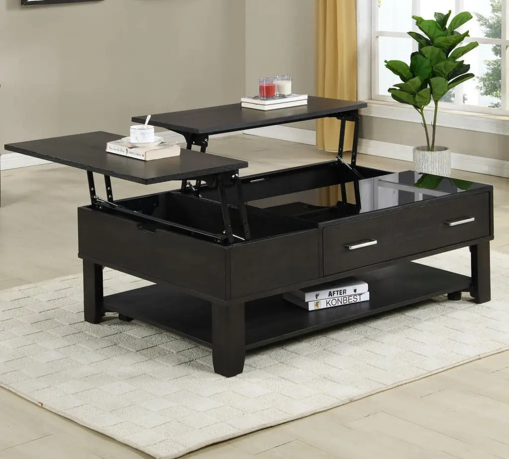 Multi-functional End Table 2 Lift-Up Tabletops Coffee Table Tempered Glass and Drawer ARCTICSCORPION