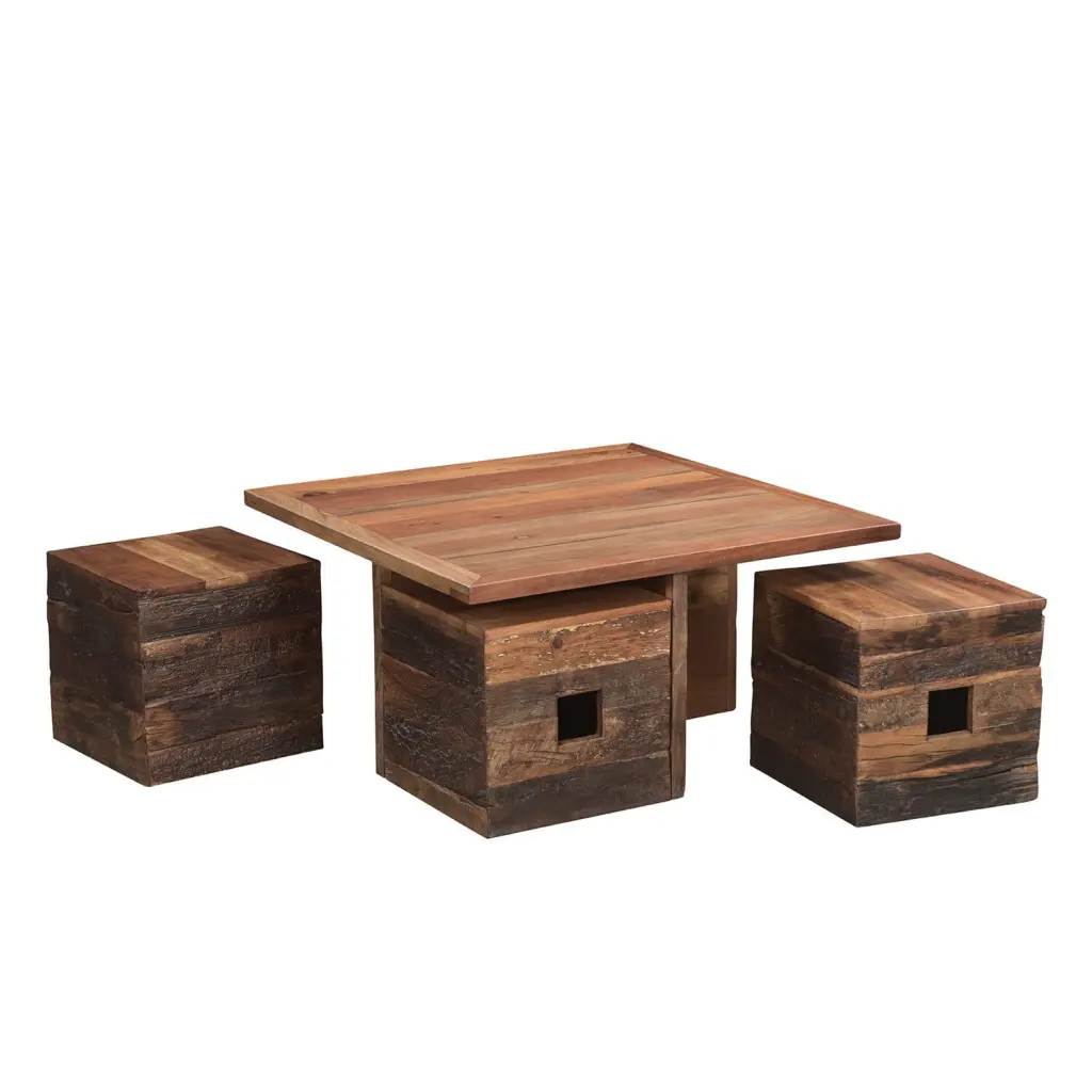 Solid Wood 36 Square Coffee Table Pull Out Seating Stools Rustic Distressed Wood Center Table Far Pavilions