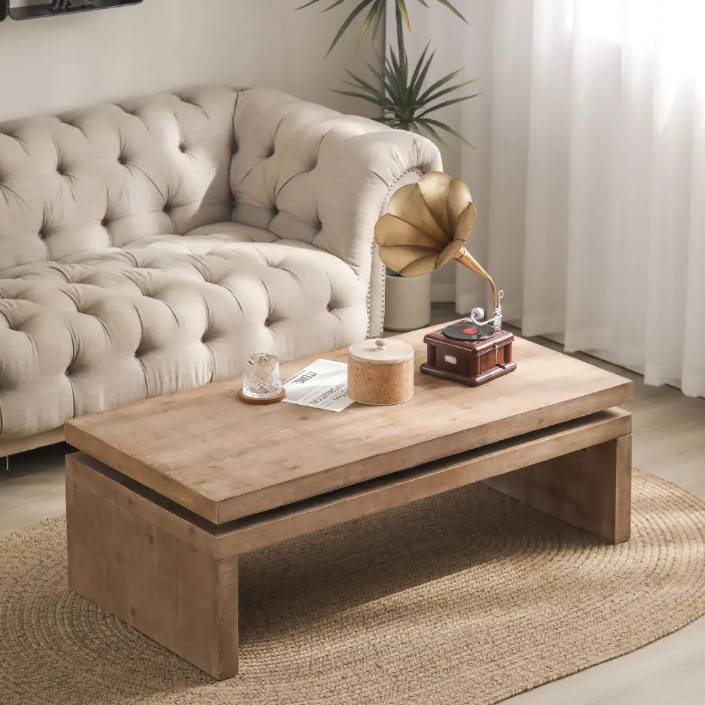 Natural Wood Living Room Table Multi-functional Coffee Table 2 Tiered Storage Design grandboard home