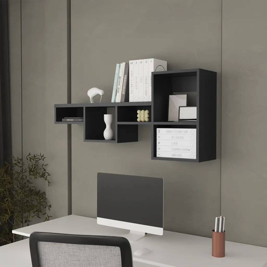 Globe Wall Mounted Shelf Unit 5 Shelves Black Living Room Storage fm furniture