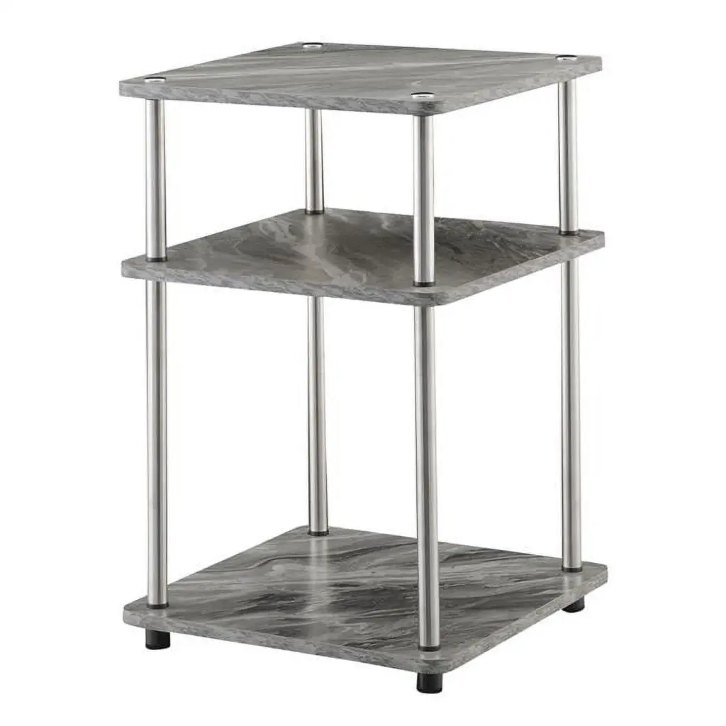Designs2Go No-Tools Three-Tier End Table Gray Faux Marble Wood Convenience Concepts