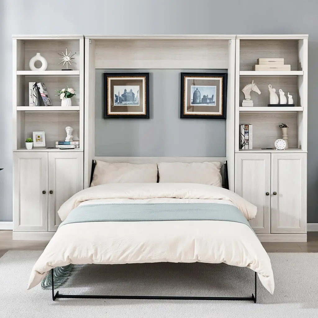 Full Dimensions Half Self Close Open Murphy Bed 2 Side Cabinets bed best