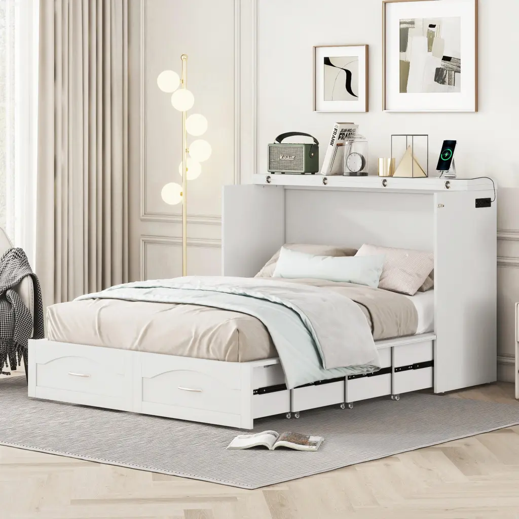 Full Dimensions Murphy Bed Wall Bed Drawer And USB Sockets Space Saving Furniture lucky furniture