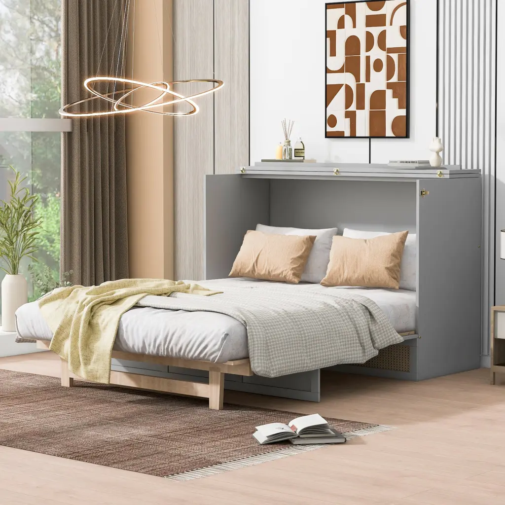 Full Murphy Bed Large Drawers Gray Plywood Wall Bed lucky furniture