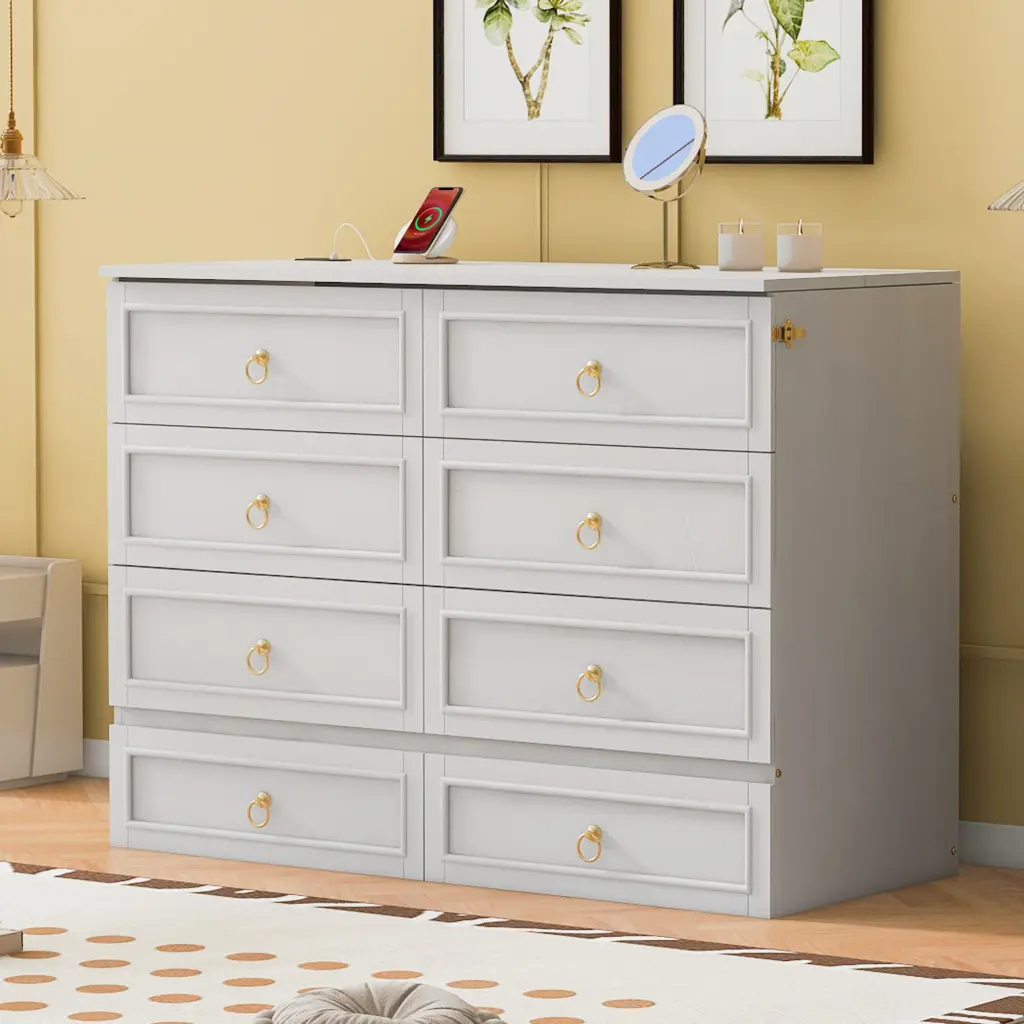 Full Size Murphy Bed Large Drawers White Plywood Wall Bed lucky furniture