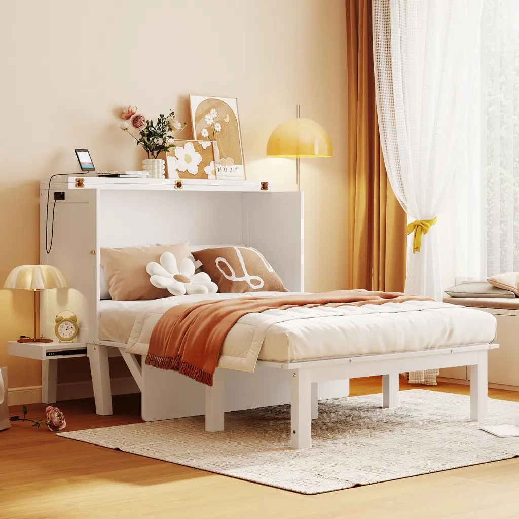 Full Size Murphy Bed USB Port and Removable Shelves on Each Side lucky furniture