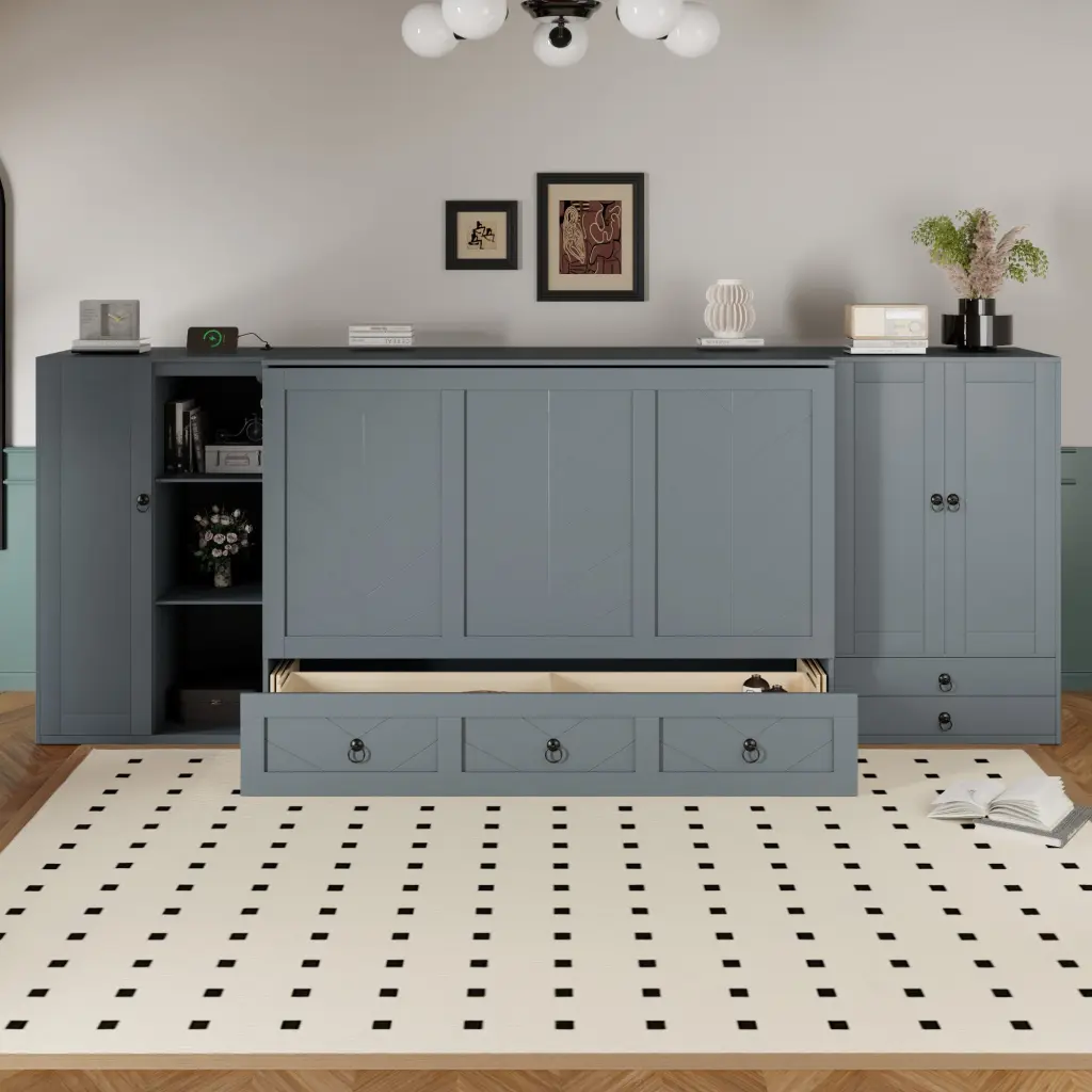Queen Dimensions Murphy Bed USB Port Little Wardrobes And Drawers Gray lucky furniture