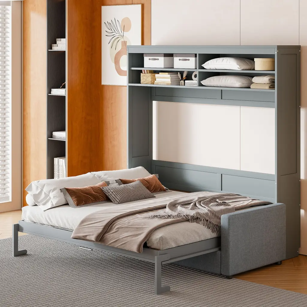 Queen Dimensions Murphy Bed Wall Bed Sofa Gray Queen Mdf Lvl Space Saving lucky furniture