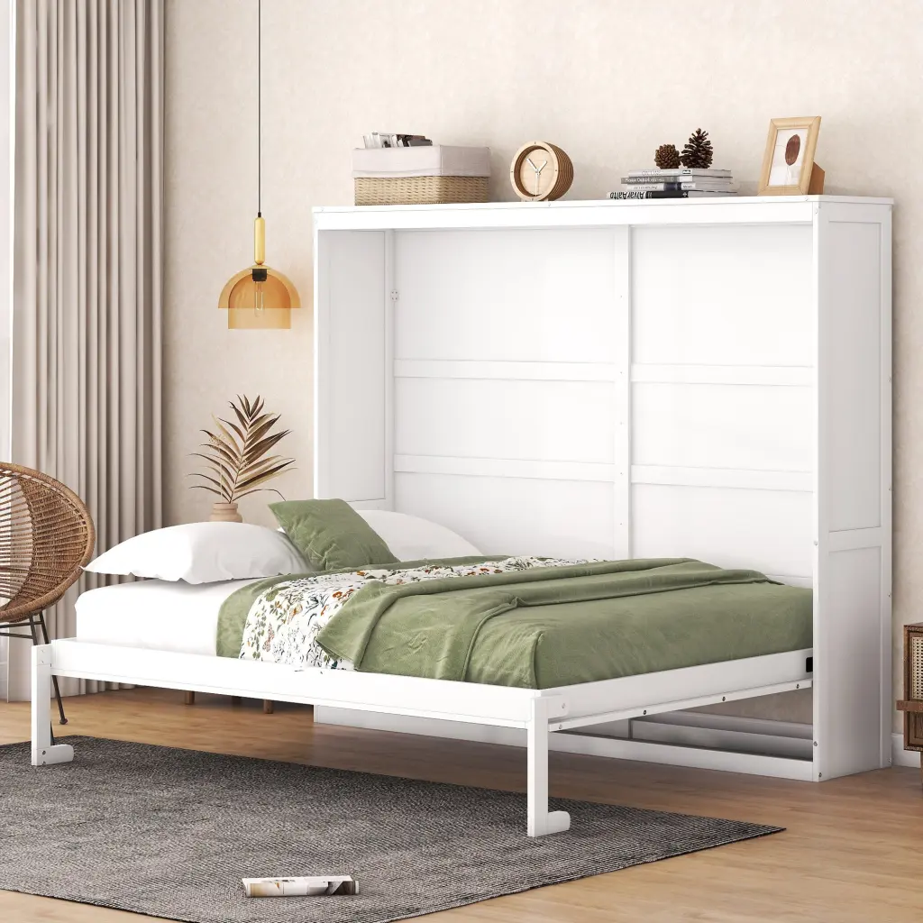 Queen Dimensions Murphy Bed Wall Bed, White Queen White Plywood lucky furniture