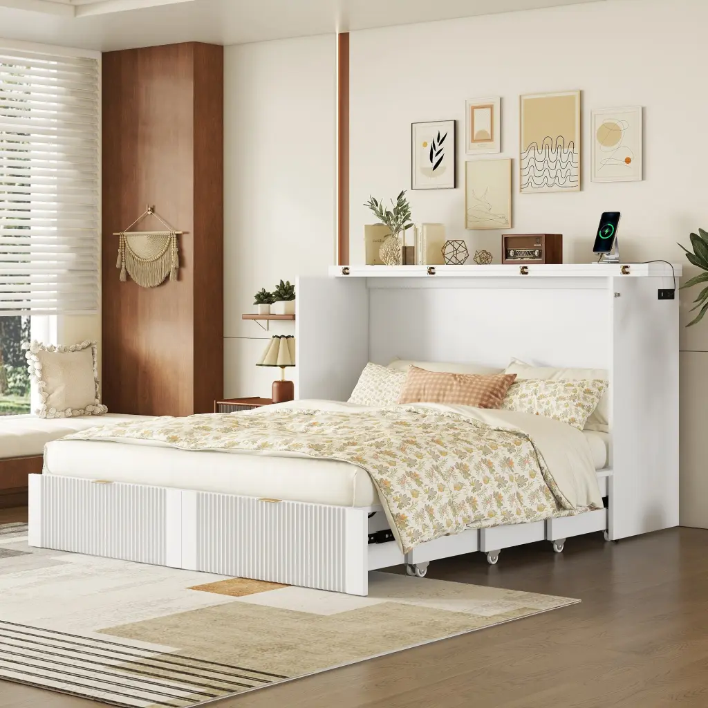 Queen Size Murphy Bed Drawer And Set Sockets Usb Ports lucky furniture