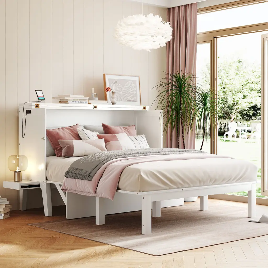 Queen Size Murphy Bed USB Port and Removable Shelves lucky furniture
