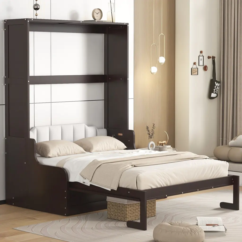 Queen Size Murphy Bed Wall Bed Cushion Espresso Finish lucky furniture