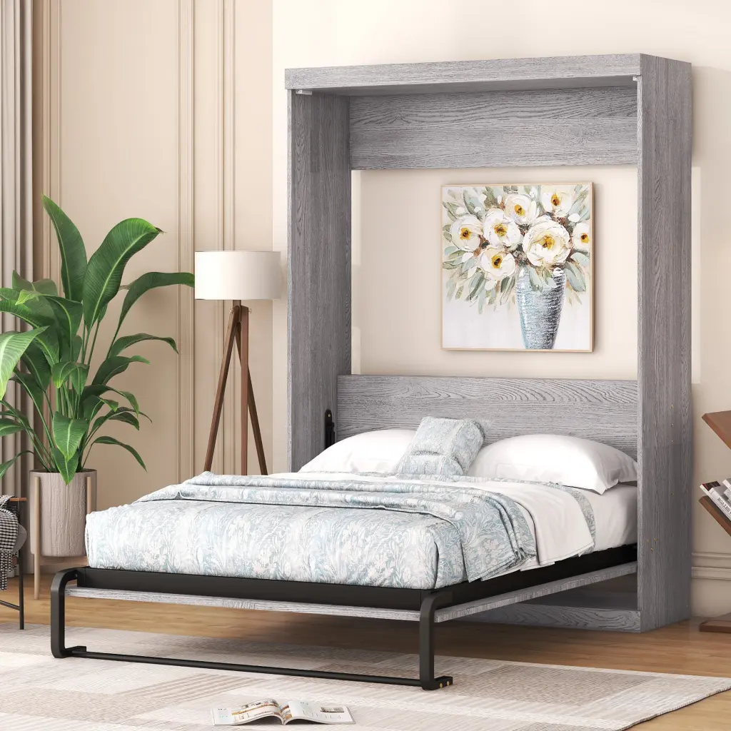 Full Dimensions Murphy Bed Foldable Into Cabinet Gray Box Spring wm store