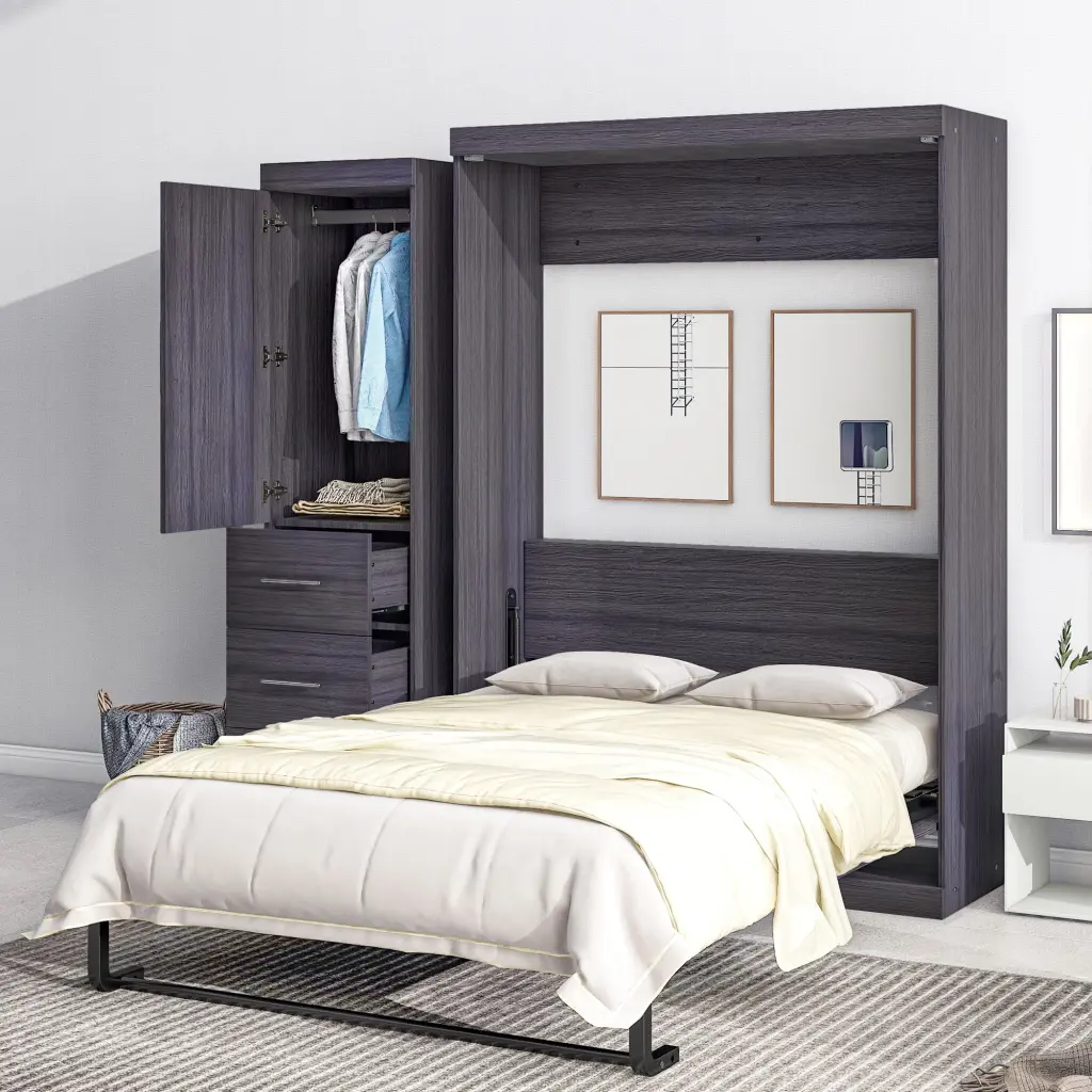 Full Dimensions Murphy Bed Wardrobe And Drawers Storage Bed Can Be Folded wm store
