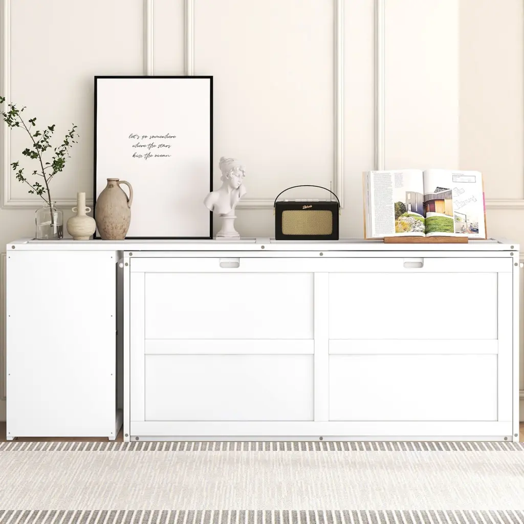 Queen Size Murphy Bed Rotatable Desk White wm store