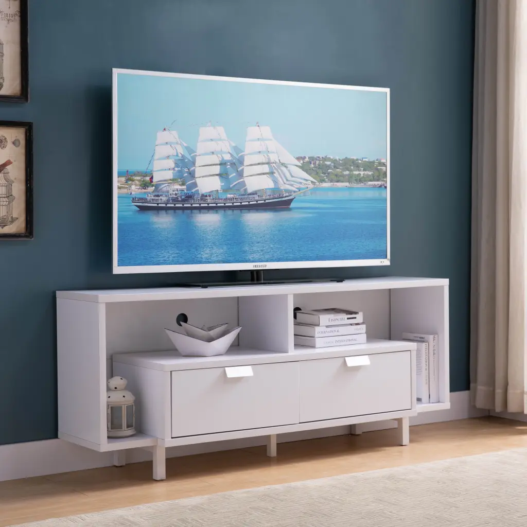 U Legs Narrow TV Entertainment Stand 2 Shelves and 2 Drawers DJ Corp Design