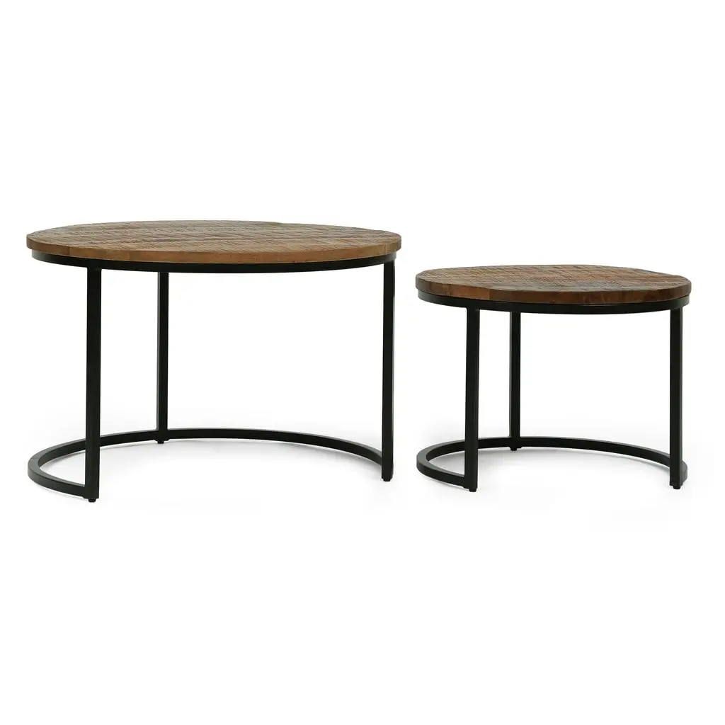 CATICLAN Industrial Handcrafted Mango Wood Nested Tables Set 2 Honey Brown and Black Hibashi Furniture