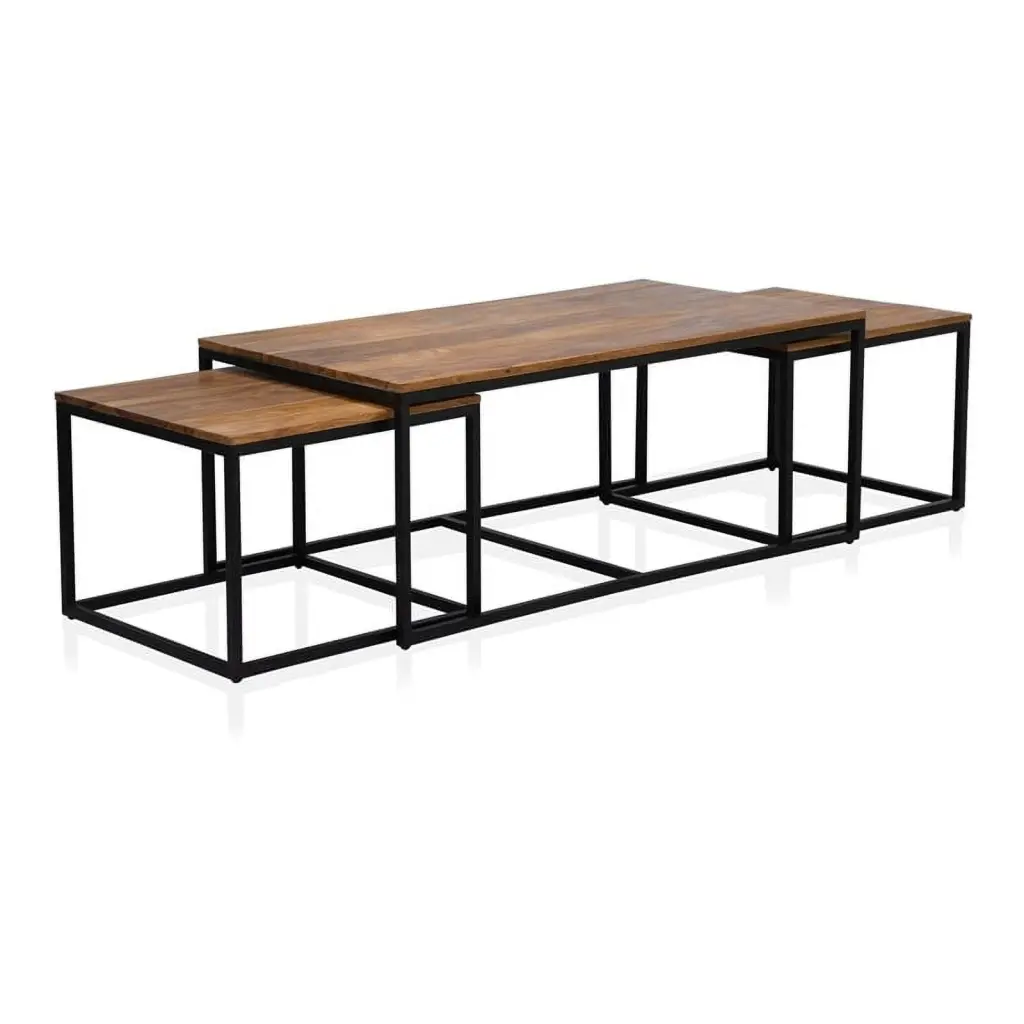 Bowery Hill Wood 3-Piece Nesting Coffee Table Set Natural Finish