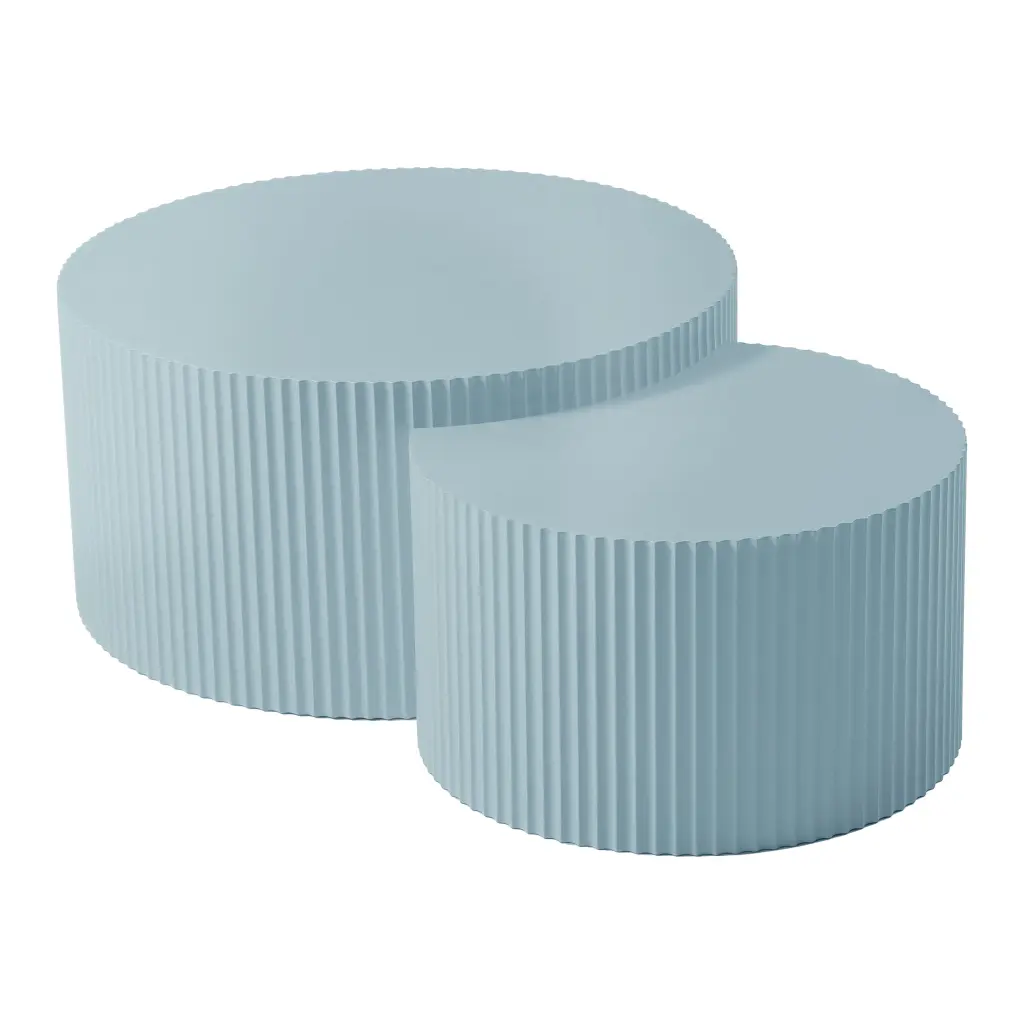 DeeHome Handcrafted Relief MDF Nesting Coffee Table Set 2 Light Blue No Assembly Needed
