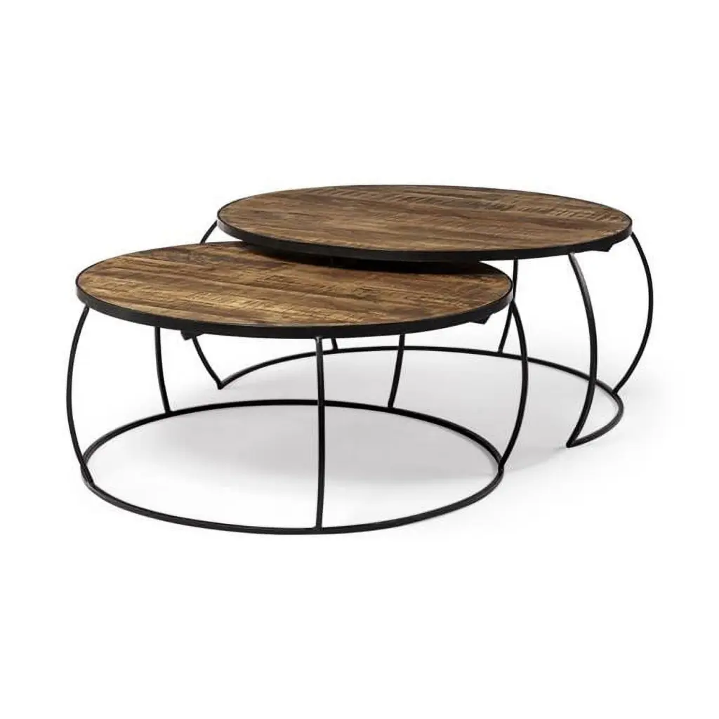 41 38 Round Wood Top Nesting Coffee Tables Set 2 Fancy Fixtures